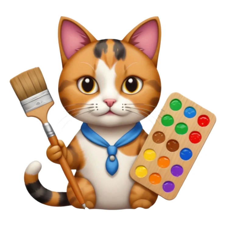 A cat holding brushes and a colour pallete because he is an artist sticker