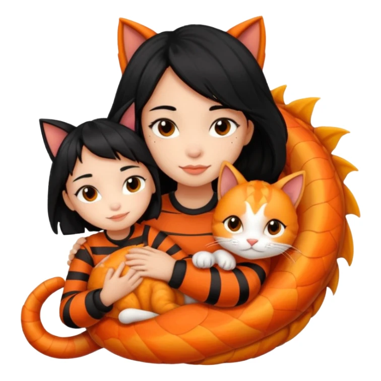 black-hair-girl snuggle with dragon lee cat sticker