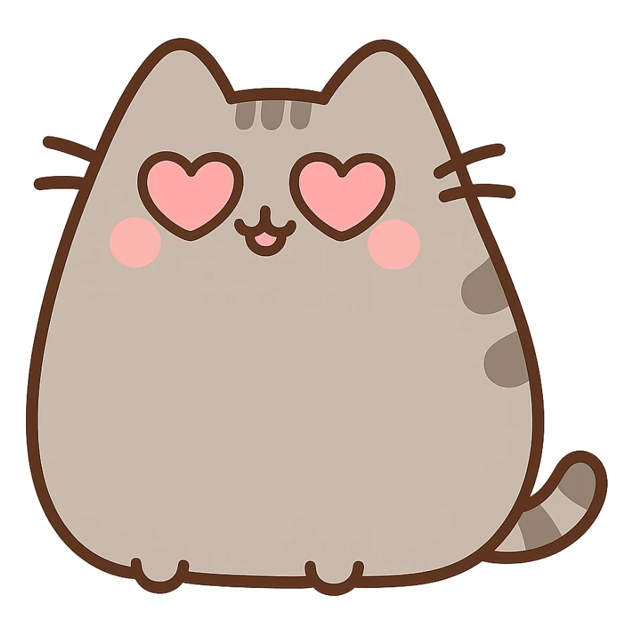 Pusheen the cat with heart eyes, blushing, kawaii style sticker