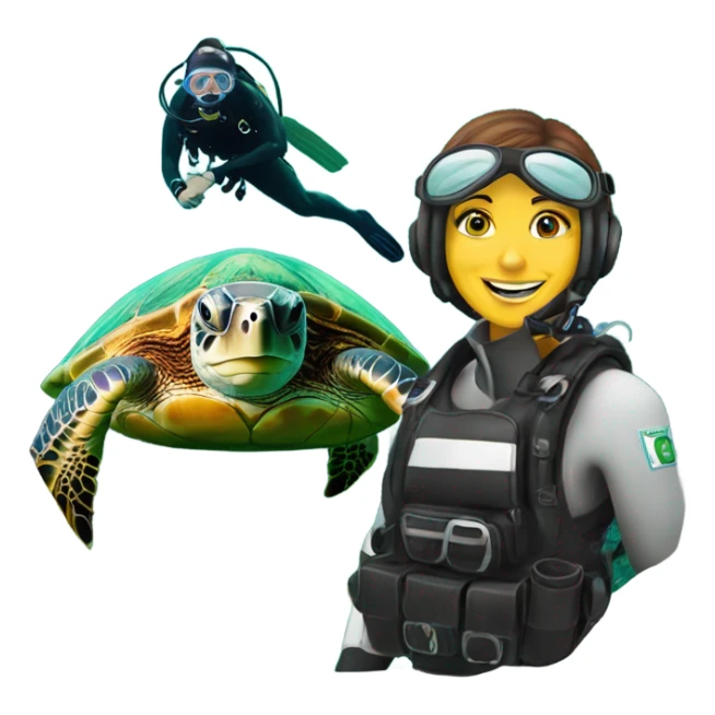 green turtle with woman diver  sticker
