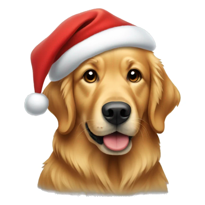 dark tan golden retriever wearing a santa hat sticker