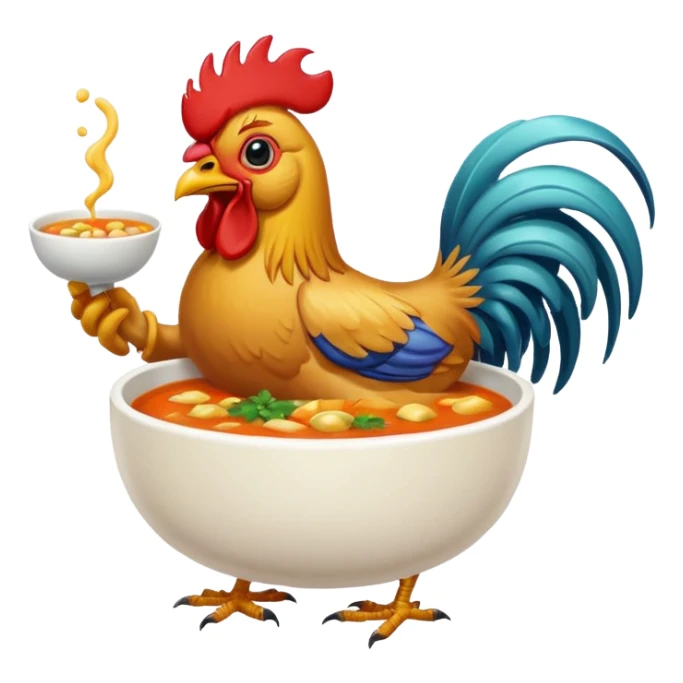 rooster holding a bowl of soup emoji sticker
