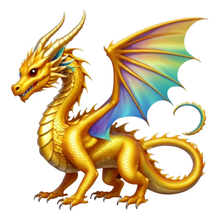 a golden dragon with two legs and two wings and one tail sticker