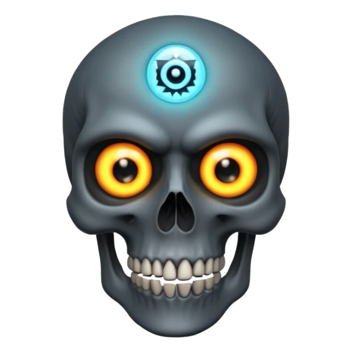 3D skull with a glowing evil eye symbol on the forehead, dark cursed vibe, intense attitude sticker