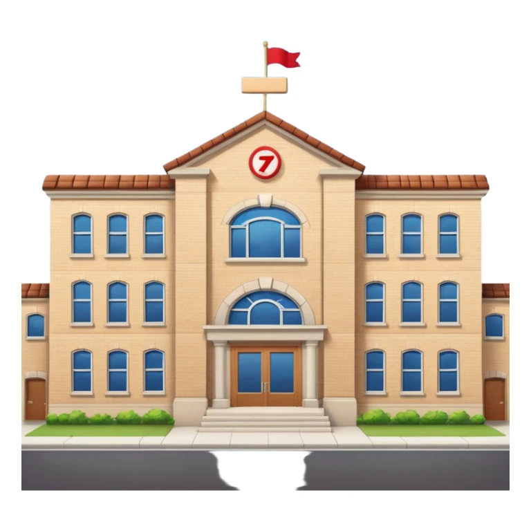 a full view of school building with a name board  sticker