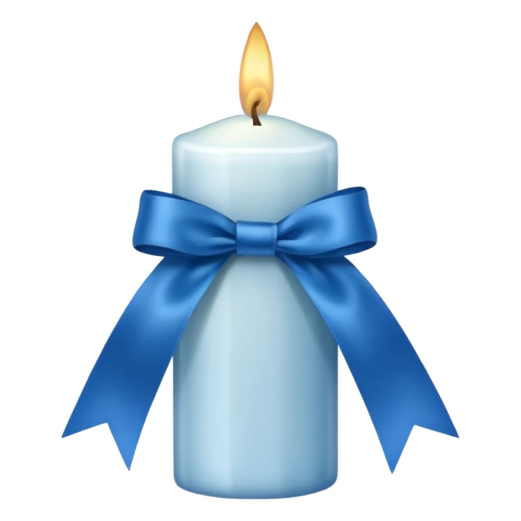 white candle with a blue ribbon sticker