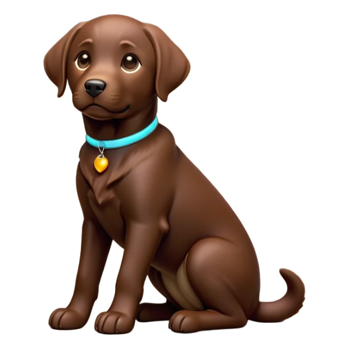 cinematic-[Labrador retriever]-realistic-full-body-sitting-emoji,-tail-resting-loosely-beside-its-paws,-head-tilted-dramatically, -sleek-[chocolate]-fur,-simplified-yet-realistic-focused-features,-highly-detailed,-glowing-with-an-almost-sarcastic-glow sticker