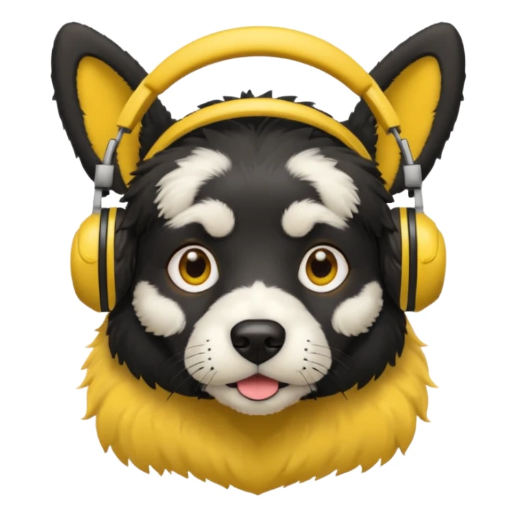 black dog wearing yellow headohones sticker