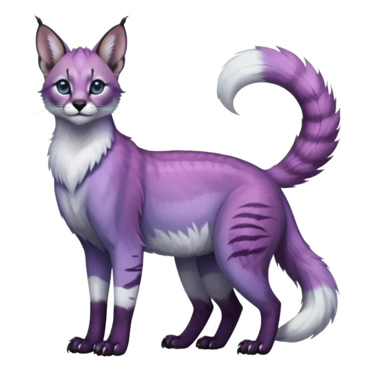 Colorful dark tropical pastel-violet iridescent pastel white glorious divine exotic cute cool beautiful shiny beautiful fantasy-caracal-civet-genet-sergal-vernid-Gryphon-Cacomistle-Trico-oncilla-animal-Fakémon-hybrid-fursona (full body) sticker