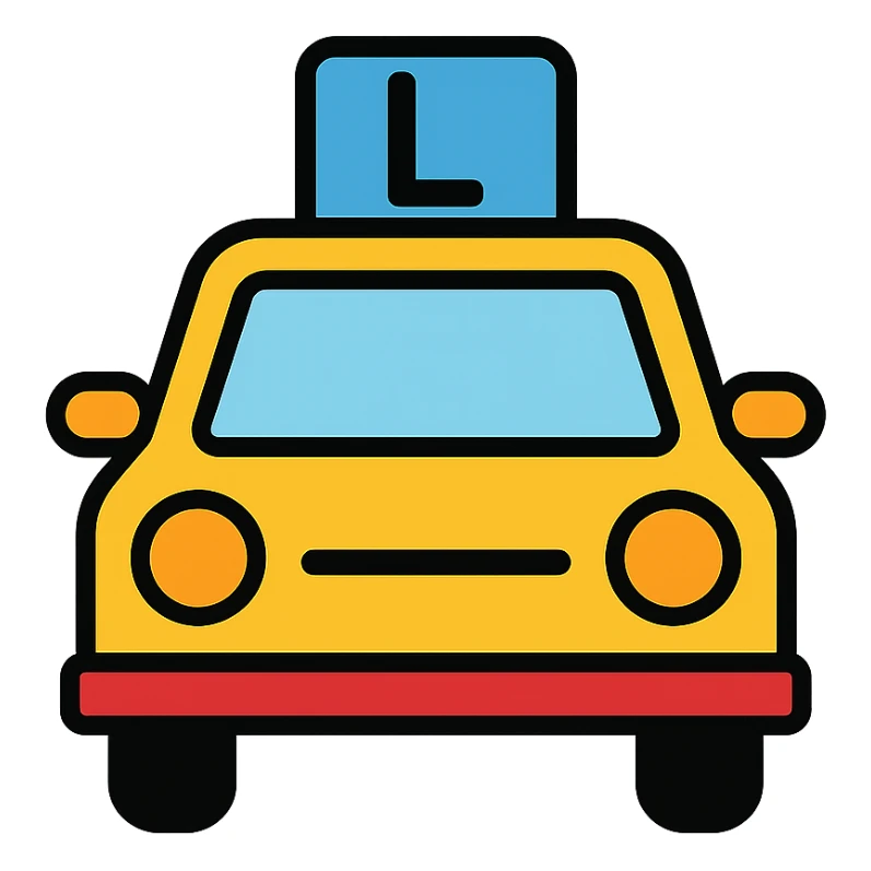 Fahrschule icon, car with L sign, simple, modern sticker
