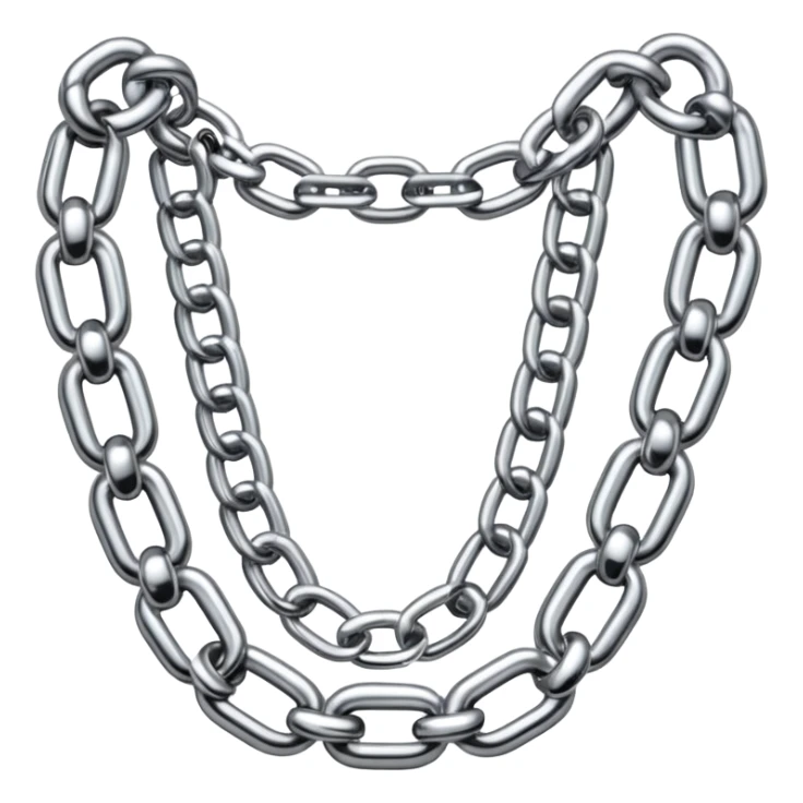 A thick luxury chain emoji made of liquid silver chrome, smooth rounded links, glossy metallic reflections, heavy swag aesthetic, minimalistic iOS emoji style, centered, clean white background sticker