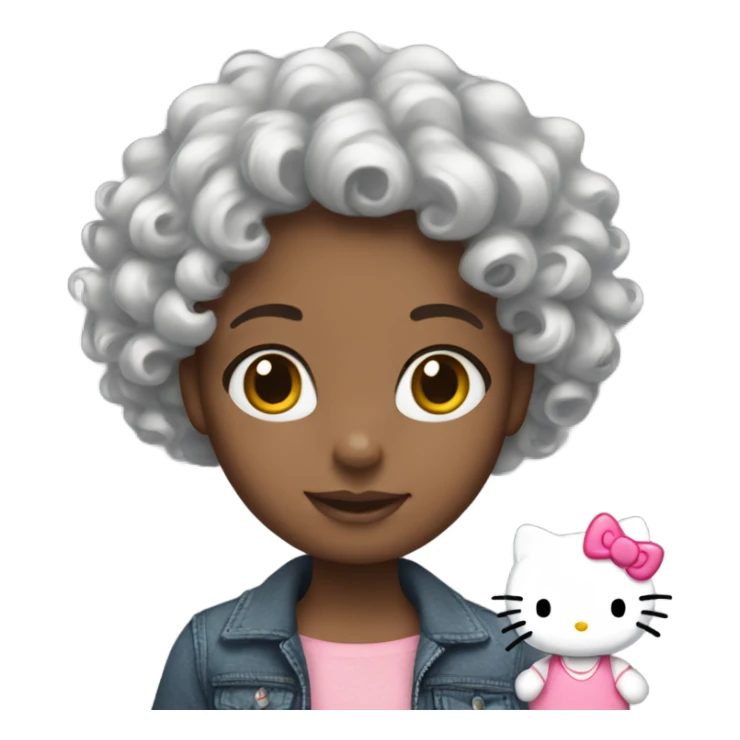 Girl with curly hair with hello kitty  sticker
