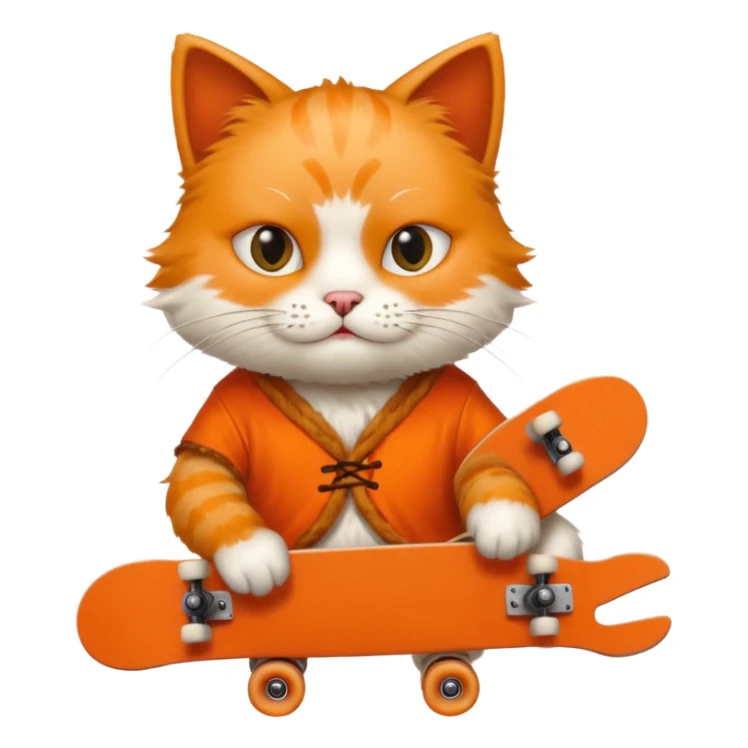 ancient chinese cat hold skateboard  sticker