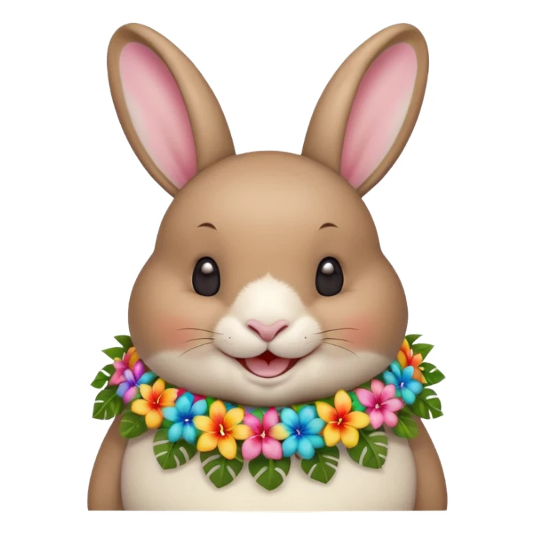 A chubby rabbit with a colorful tropical lei, smiling sweetly. sticker