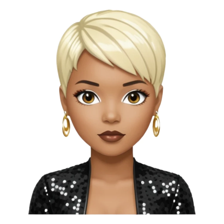 LeToya Luckett with short platinum blonde hair, black sequin outfit sticker