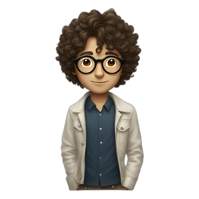 Brunnette curly boy with john lennon style round glasses sticker