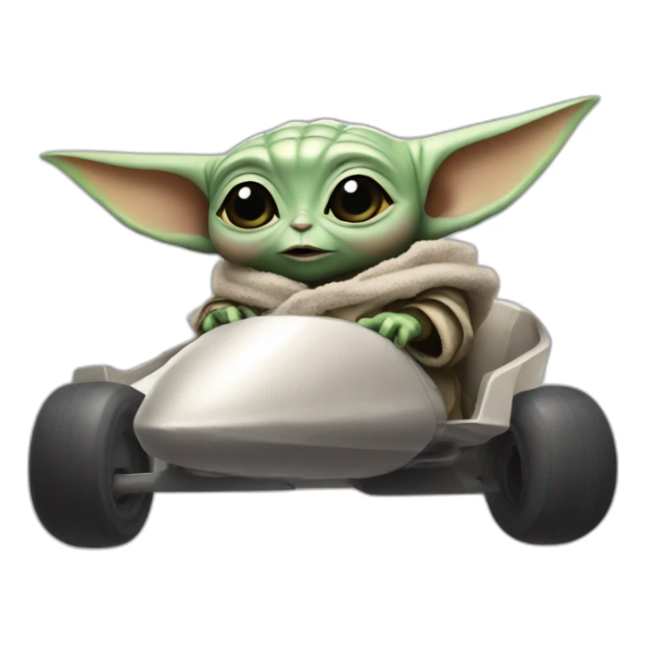 Baby Yoda on a kart launching rocket sticker