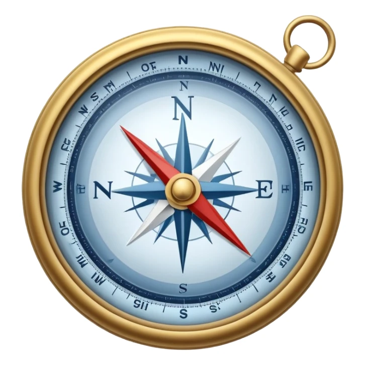 A compass pointing north, with the 'N' clearly marked. Cold, snowy atmosphere in the background, symbolizing the northern direction and icy climate sticker