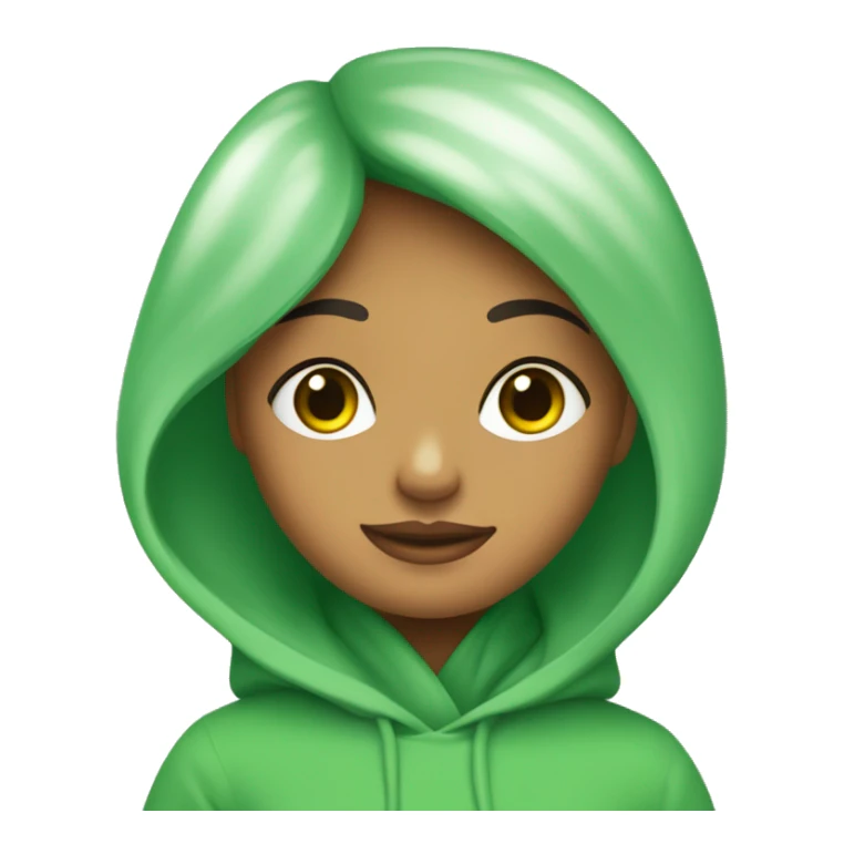 chica de pelo castañ y ojos verdes, con una sudadera sticker