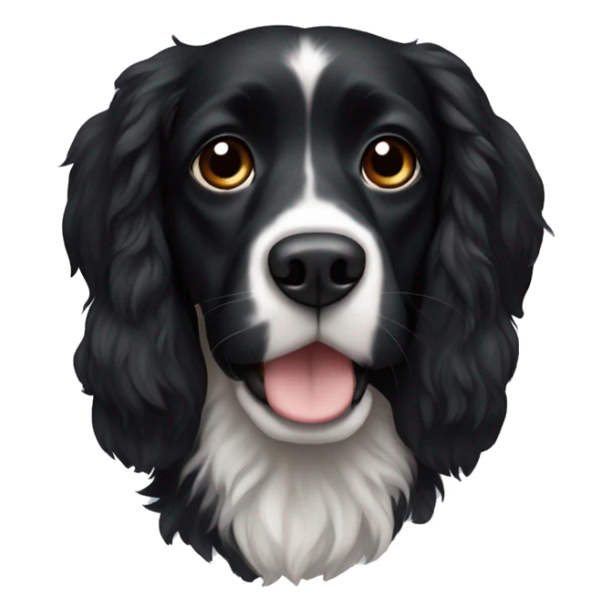 Small completely black spaniel with black fur on his whole face and white fur only on his chest sticker