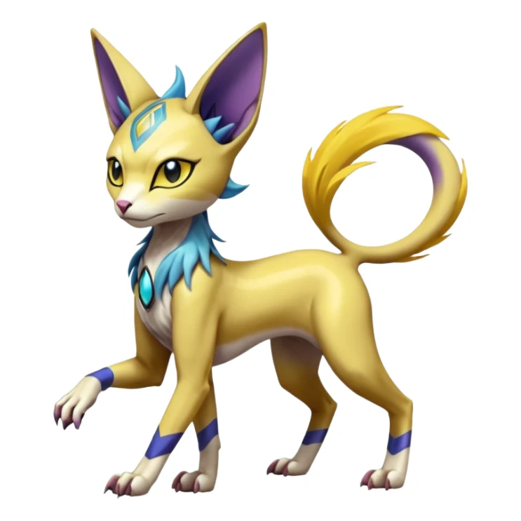 Shiny smooth glossy Meloetta-Sphynx-Lykoi-Sergal-Renamon-Wargreymon-Pokémon-Digimon-Fakémon-fusion-hybrid-creature sticker