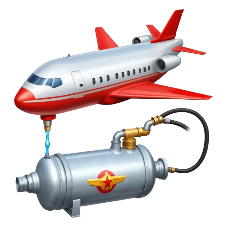 Airplane wing fuel tank being filled with jet fuel from under ground hydrant sticker