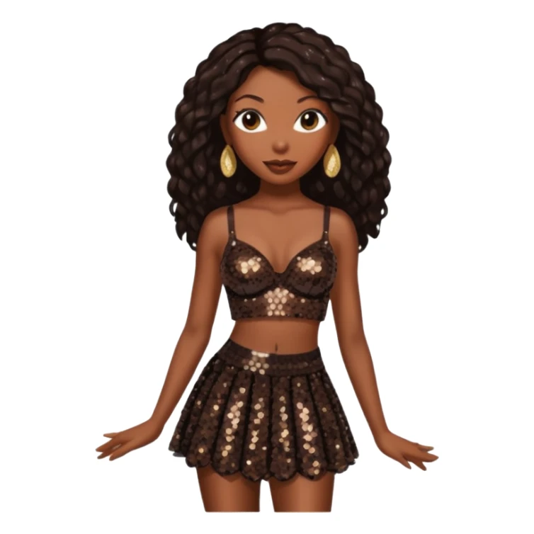 Brandy Norwood with long dark brown hair, dark brown sequin bra, dark brown sequin skirt sticker
