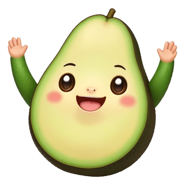 Cute Kawaii Avocado, round and cuddly, soft green with a tiny brown pit, blushing cheeks, a joyful smile, tiny arms outstretched, a warm and healthy glow! sticker