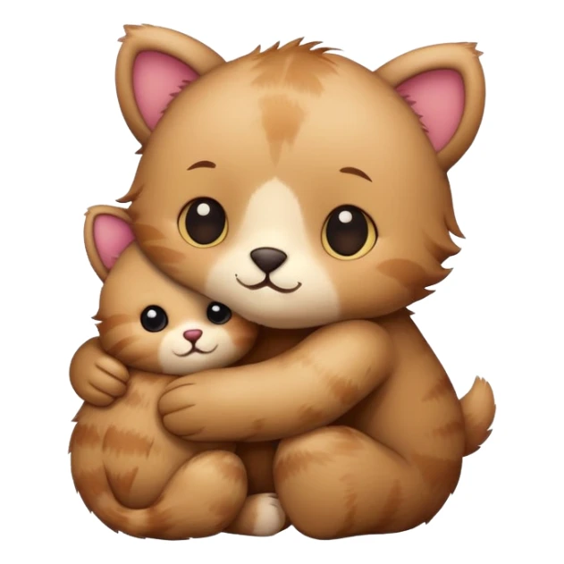 cat hugs a little bear sticker