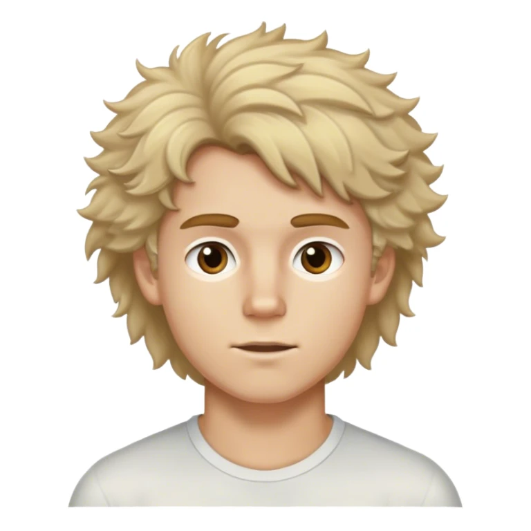 Dirty blonde white boy fluffy hair. Brown eyes, athletic face sticker