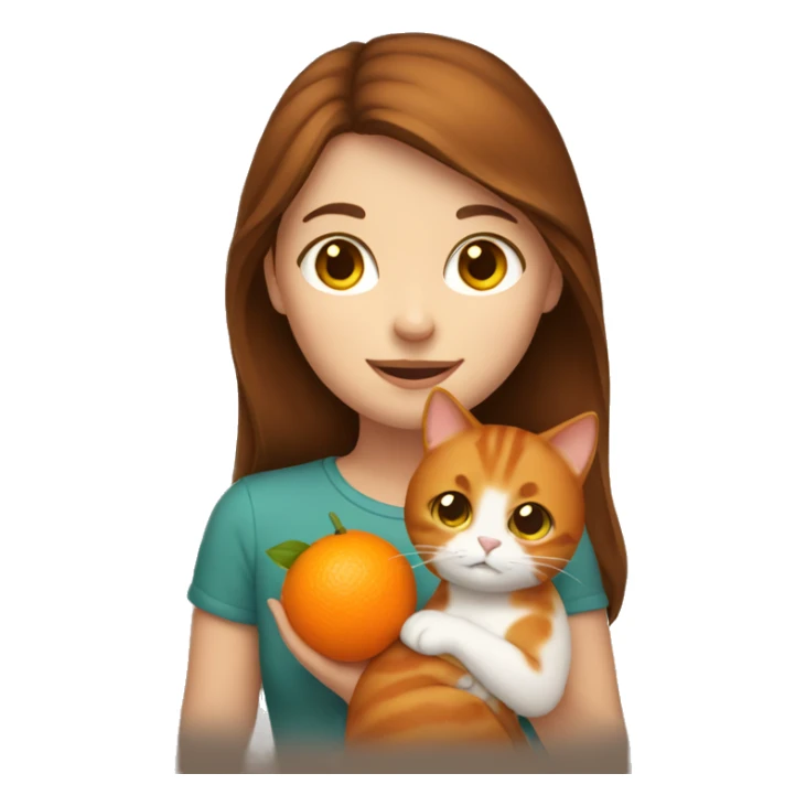Brown hair girl holding orange cat sticker
