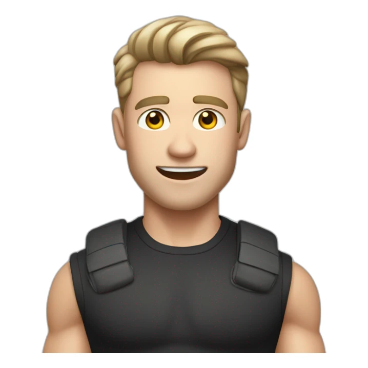 amazed Open with surprise mouth Pale skinned Fit Man With the biceps and dark brown hair in black shirt, gray sports shorts and white Sneakers sticker