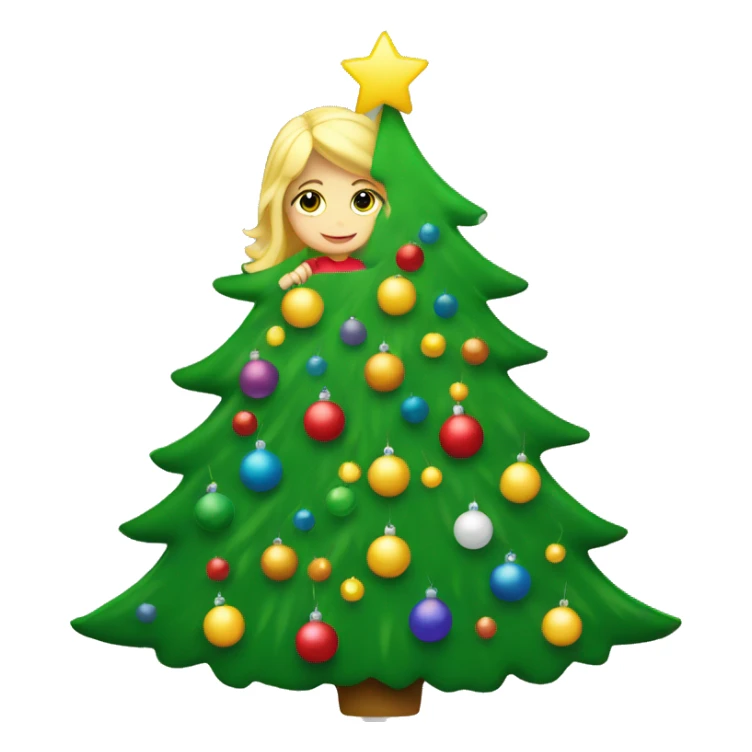 Blond Girl decorating a Christmas tree sticker