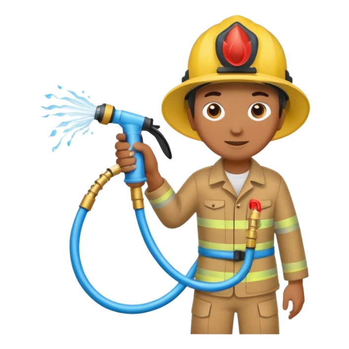 A hand holding a water hose and extinguishing the fire, no fireman sticker