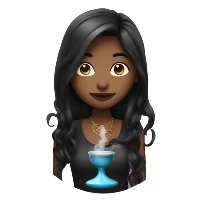 Girl with dark long hair using hookah  sticker