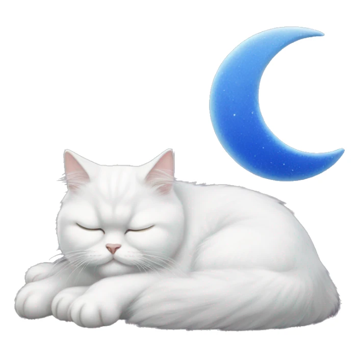 White Persian cat sleeping on blue crescent moon  sticker