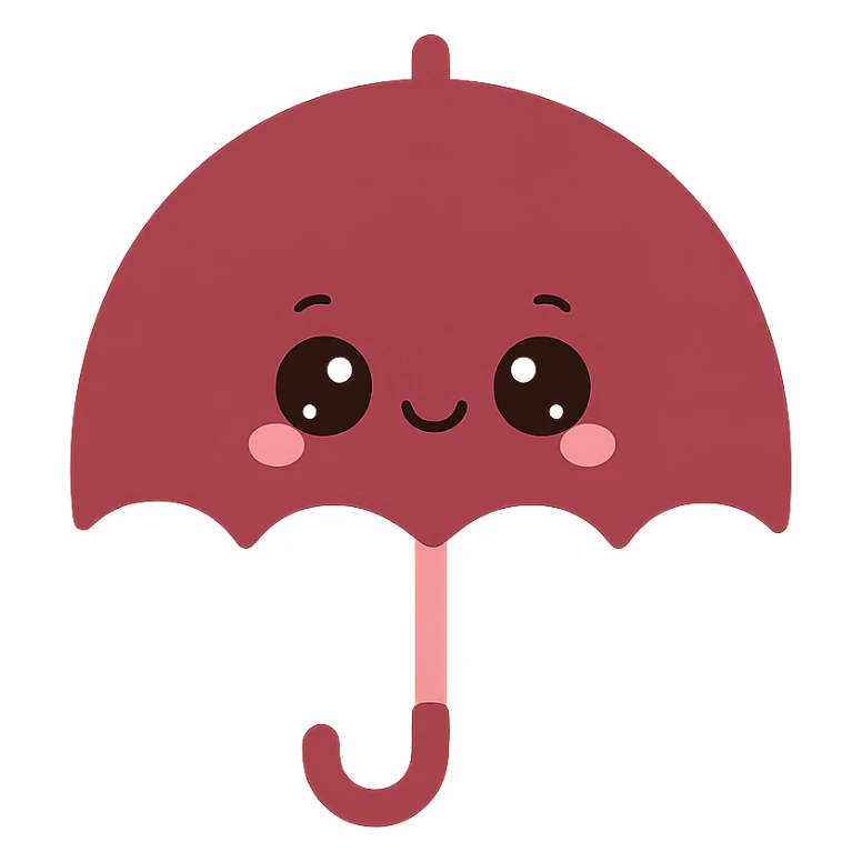 a kawaii umbrella with a face in burgundy color sticker