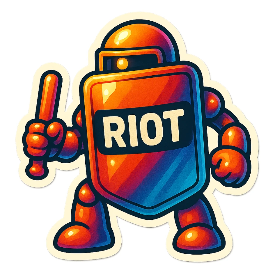 Lets do something else now. can you show me a riot shield robot sticker