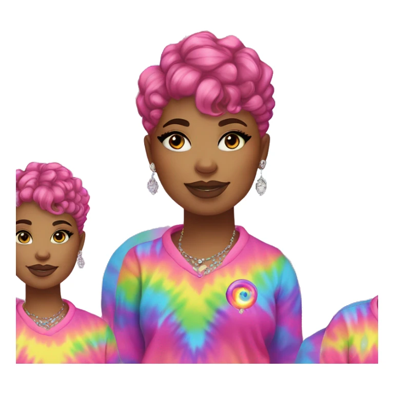 Plus size black woman with pink curly pixie cut hair and a rainbow tie dye sweater , and diamond stud earrings  sticker