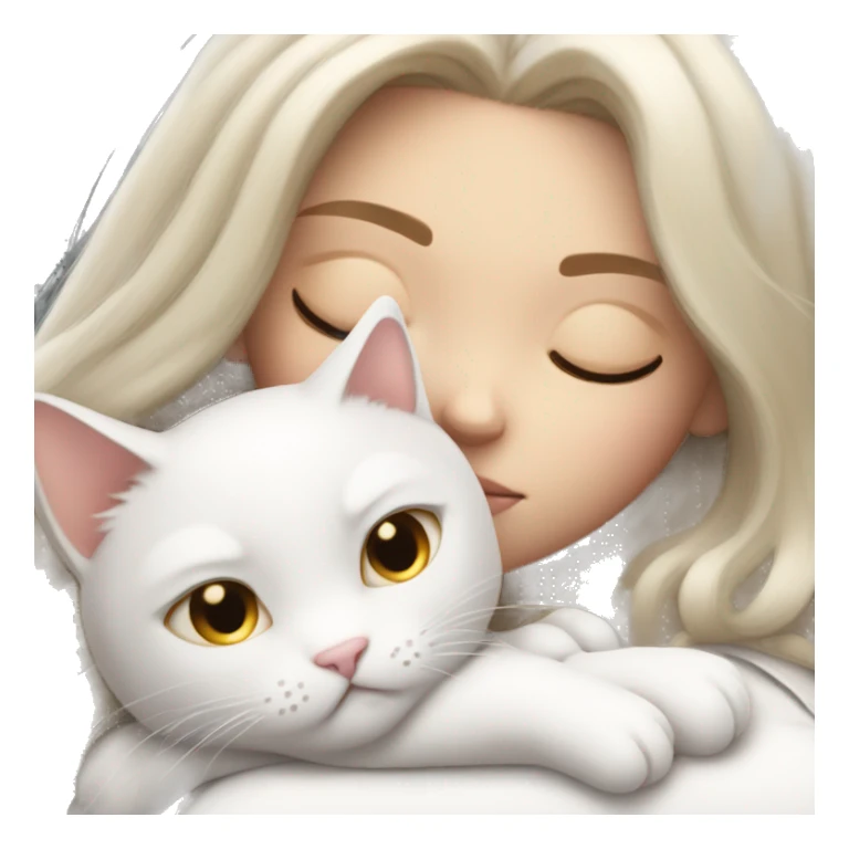 White kitty sleeping on brunette white girl's lap sticker