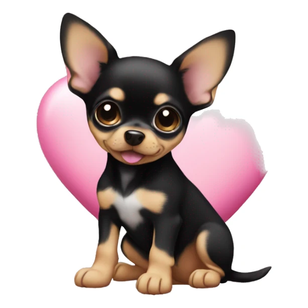 black & tan chihuahua puppy with a pink heart sticker