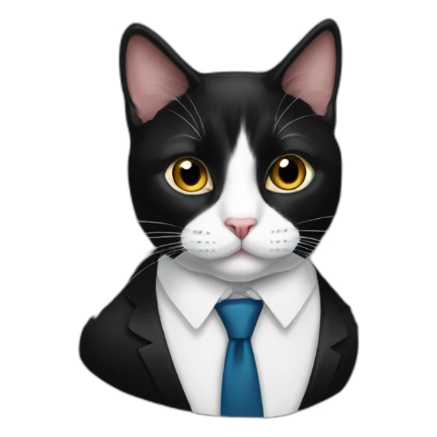 Tuxedo cat in tie, lot of black fur sticker
