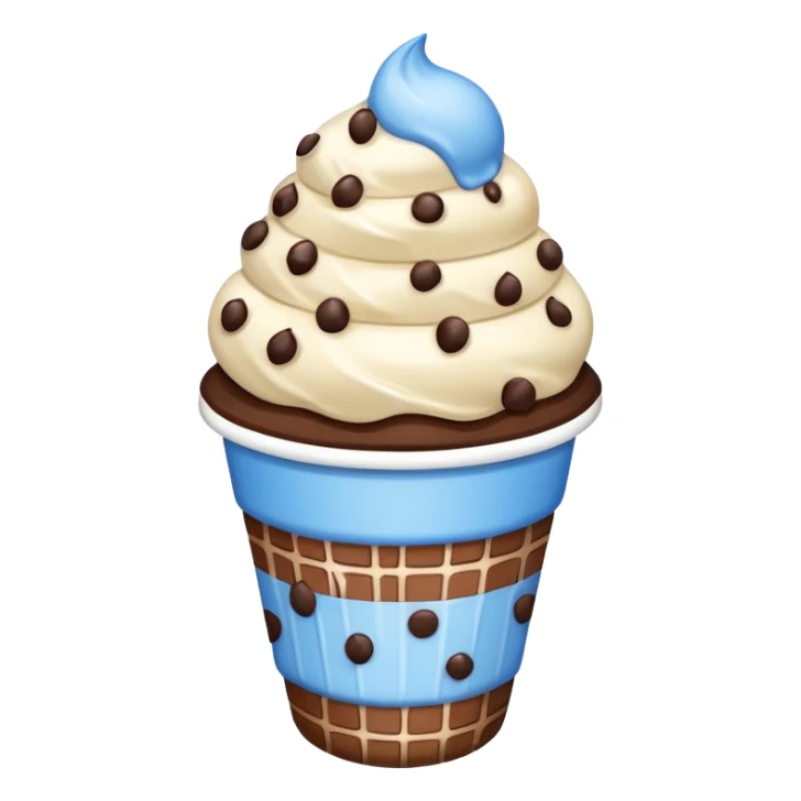 Ice cream with a chocolate chip on a top and in a cartoon white blue line cup  sticker