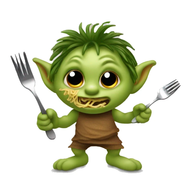 little troll gremlin eating spaghetti with a fork while lurking and being weird but also very fun and energetic sticker