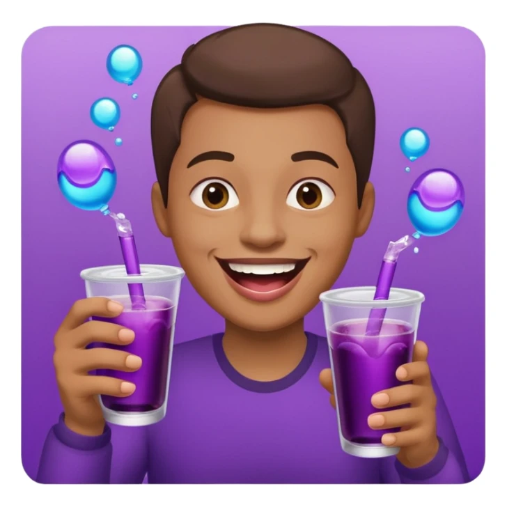 laughing face holding a double cup of purple drank sticker