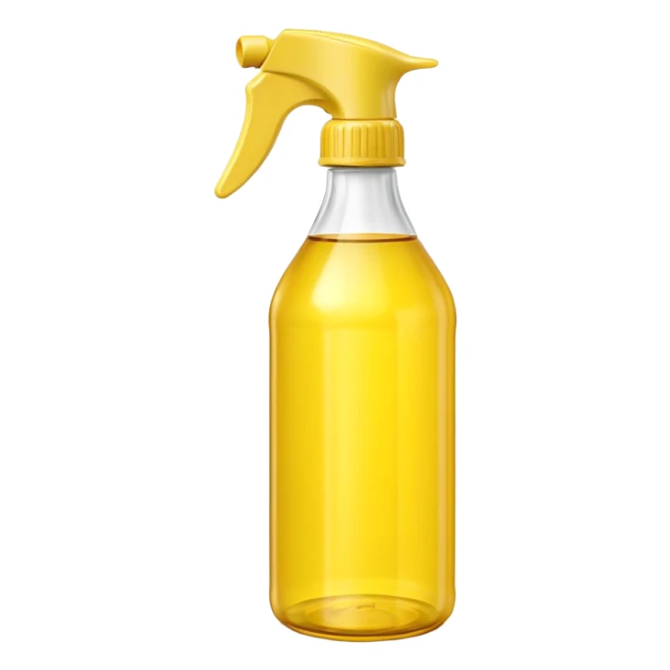 yellow plastic oil bottle, tall, rounded, molded lines, handle, glossy, yellow cap, white neck, soft reflections, gentle shadows, no branding, no label, no food, no faces, clean 3D, soft shadows, transparent background, emoji scale sticker