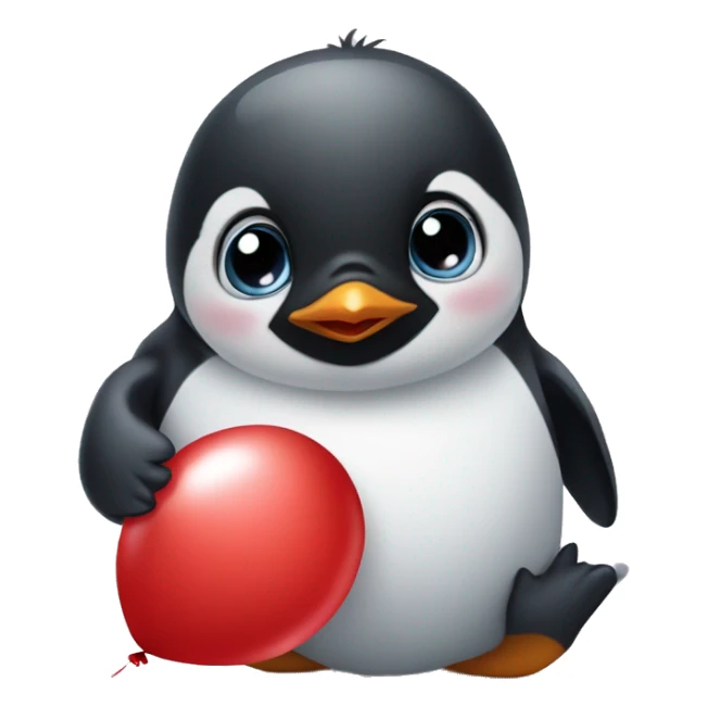 baby penguin with red balloon in her hand sticker