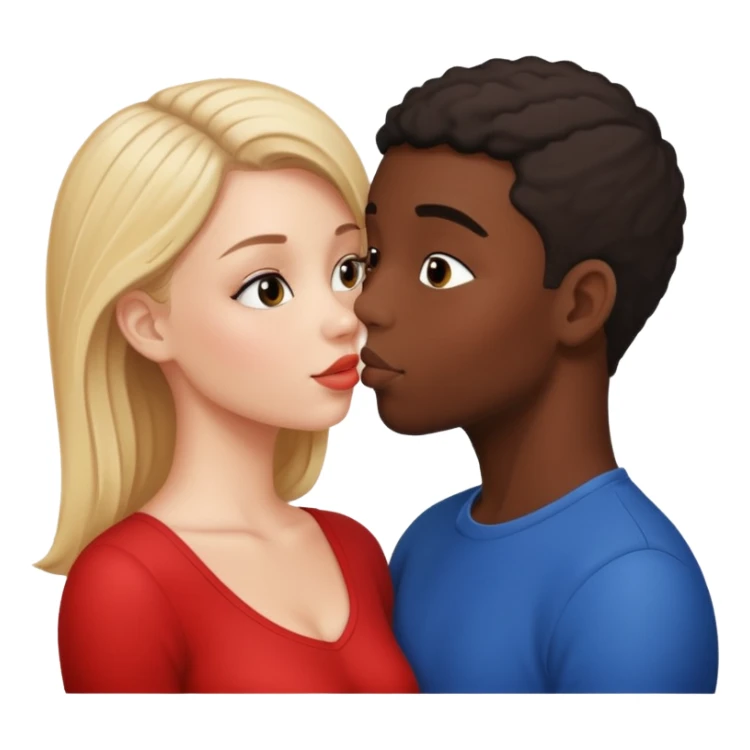 Please create a French kiss between a white girl and black boy sticker