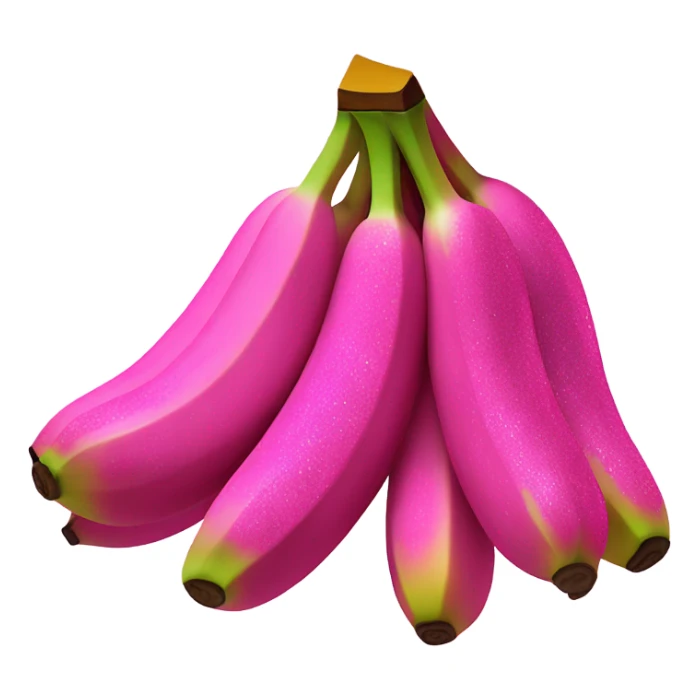 Realistic 3 large Hot pink bananas with glitter no yellow sticker