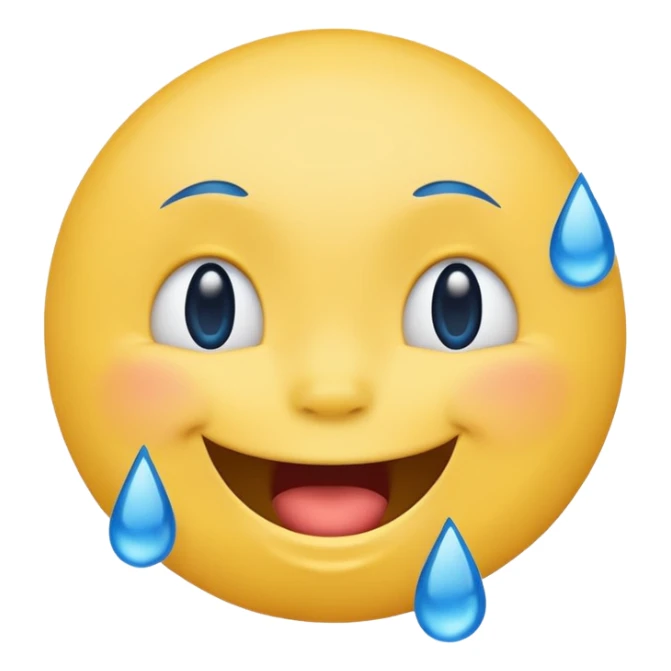 Emoji, yellow round laughing face, blue tears of joy on it  sticker